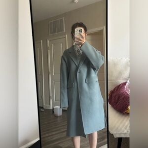 Oversized Long Wool Coat in Dusty Blue
